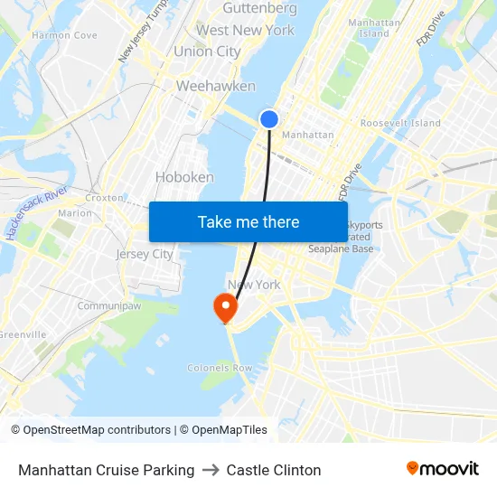 Manhattan Cruise Parking to Castle Clinton map