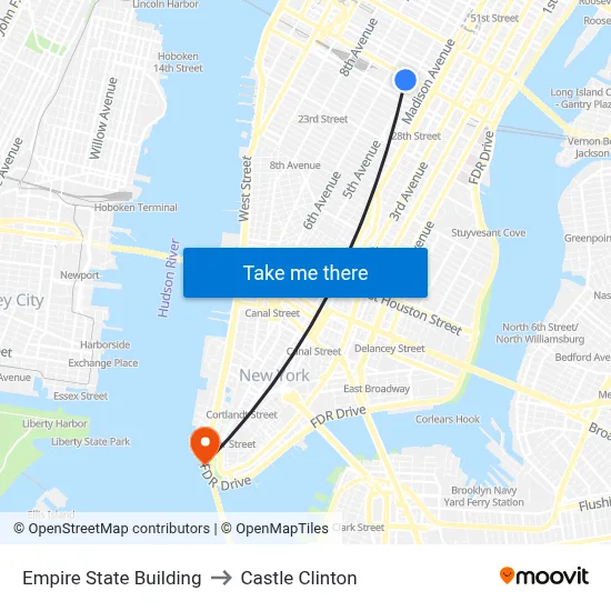 Empire State Building to Castle Clinton map
