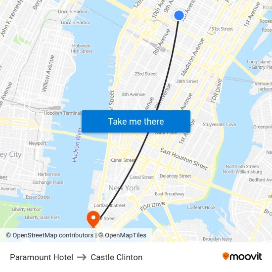 Paramount Hotel to Castle Clinton map