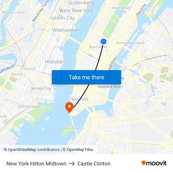 New York Hilton Midtown to Castle Clinton map
