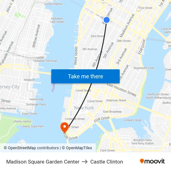 Madison Square Garden Center to Castle Clinton map