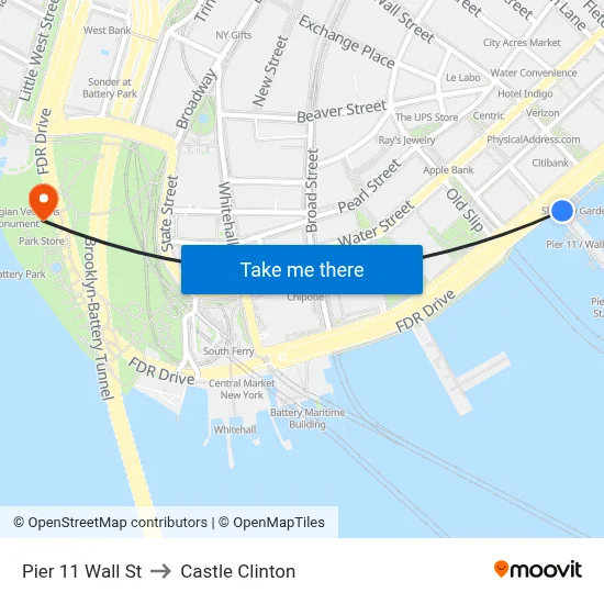 Pier 11 Wall St to Castle Clinton map