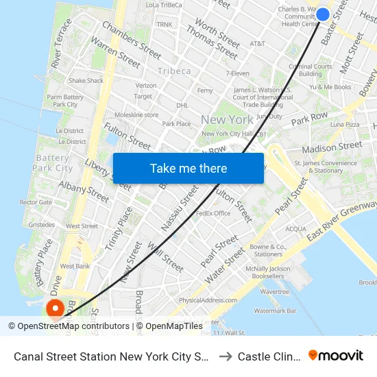 Canal Street Station New York City Subway to Castle Clinton map
