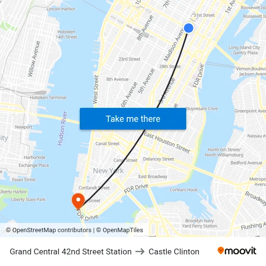 Grand Central 42nd Street Station to Castle Clinton map