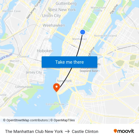 The Manhattan Club New York to Castle Clinton map