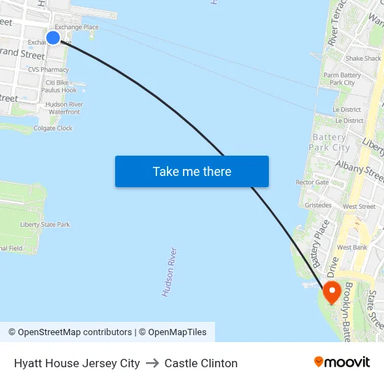 Hyatt House Jersey City to Castle Clinton map