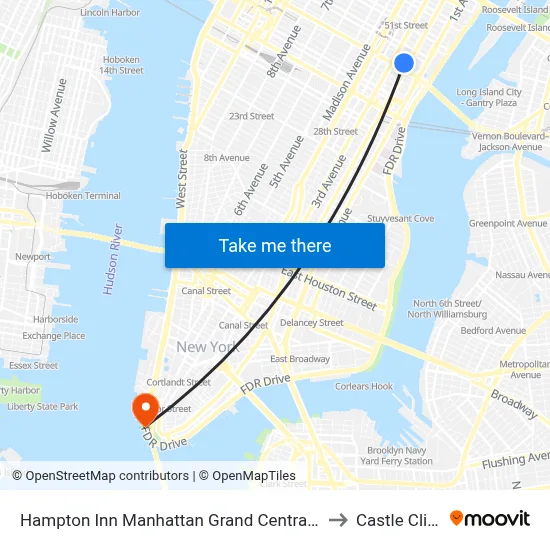 Hampton Inn Manhattan Grand Central New York to Castle Clinton map