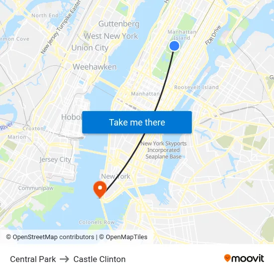 Central Park to Castle Clinton map