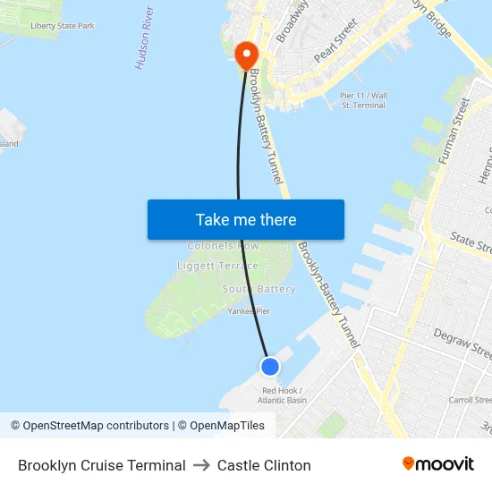 Brooklyn Cruise Terminal to Castle Clinton map