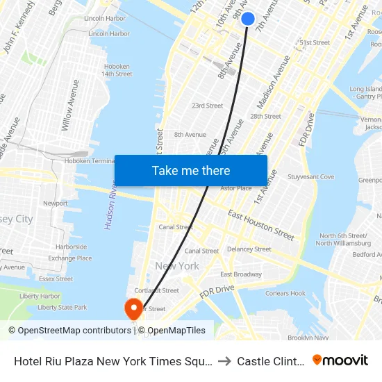 Hotel Riu Plaza New York Times Square to Castle Clinton map