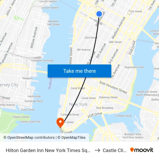 Hilton Garden Inn New York Times Square South to Castle Clinton map