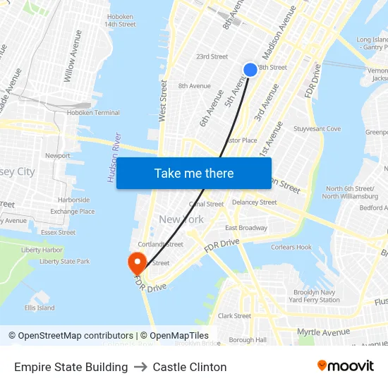 Empire State Building to Castle Clinton map