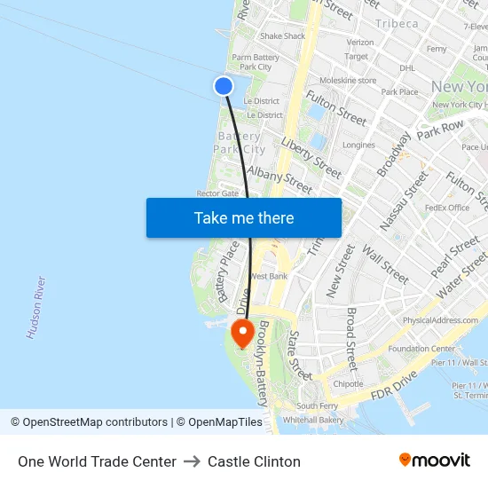 One World Trade Center to Castle Clinton map