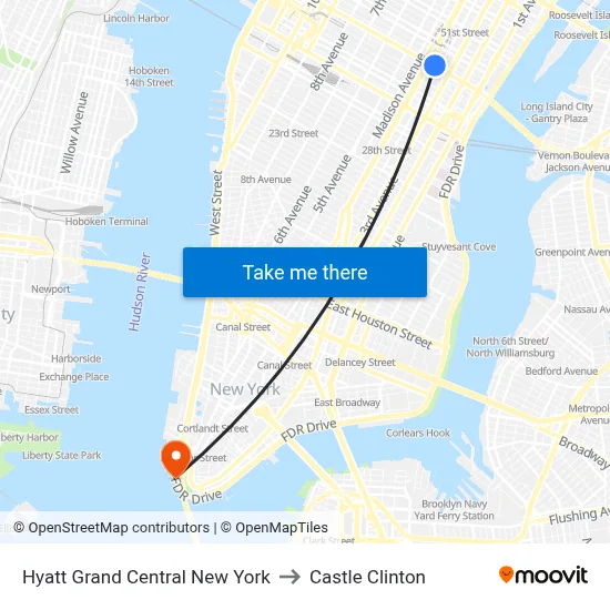 Hyatt Grand Central New York to Castle Clinton map