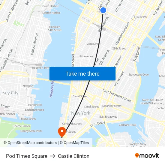 Pod Times Square to Castle Clinton map