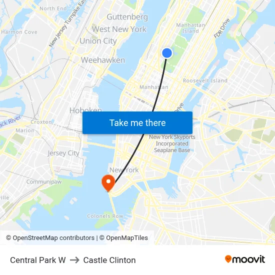 Central Park W to Castle Clinton map