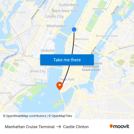 Manhattan Cruise Terminal to Castle Clinton map