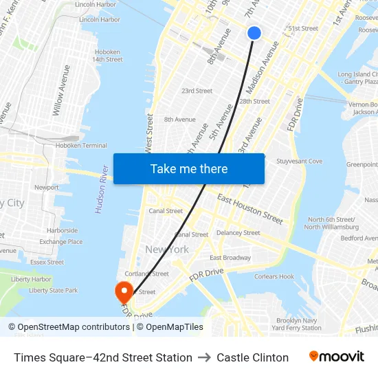 Times Square–42nd Street Station to Castle Clinton map