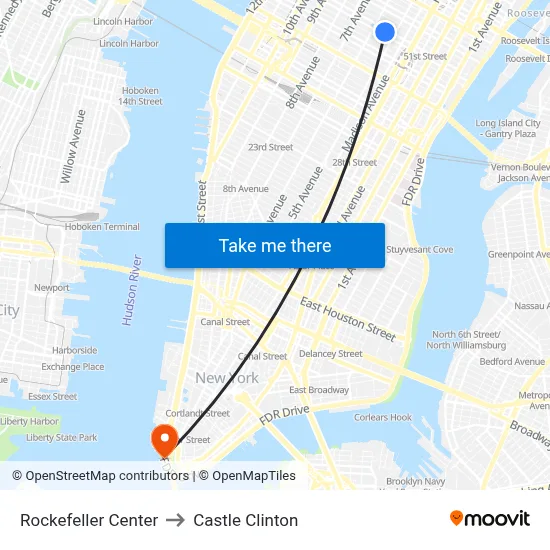 Rockefeller Center to Castle Clinton map