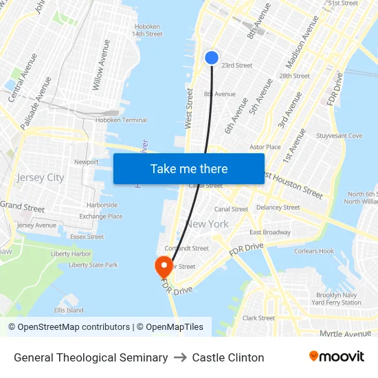 General Theological Seminary to Castle Clinton map