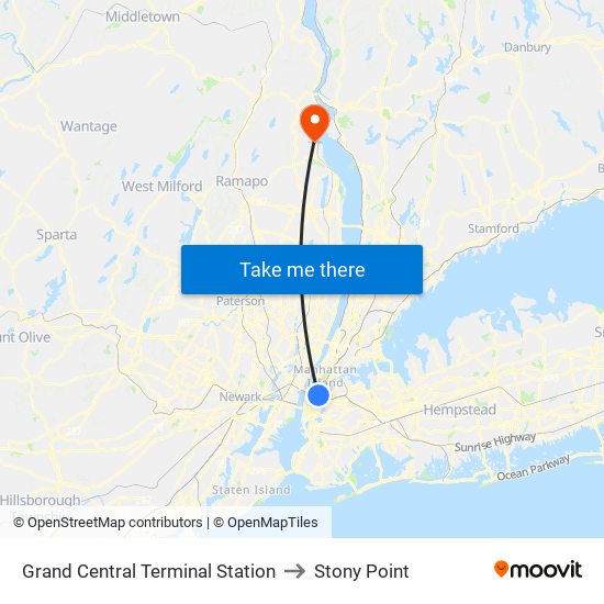 Grand Central Terminal Station to Stony Point map