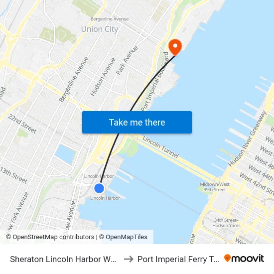 Sheraton Lincoln Harbor Weehawken to Port Imperial Ferry Terminal map