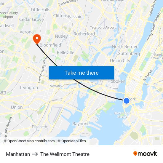 Manhattan to The Wellmont Theatre map