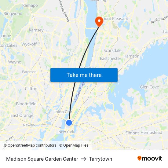 Madison Square Garden Center to Tarrytown map