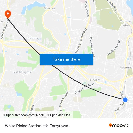 White Plains Station to Tarrytown map