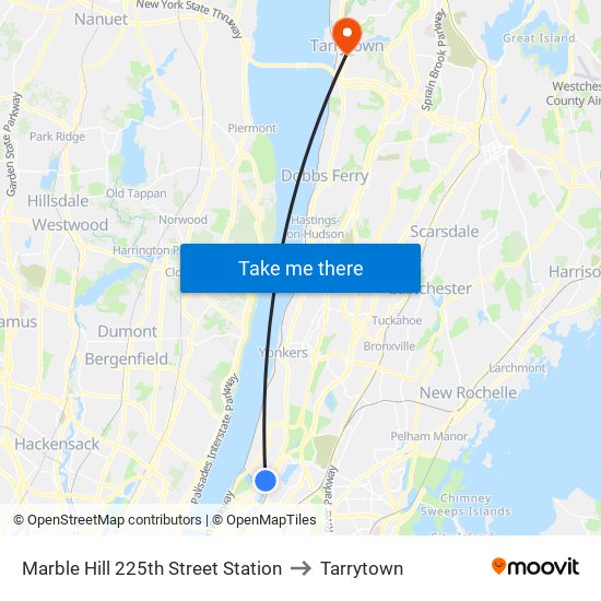 Marble Hill 225th Street Station to Tarrytown map