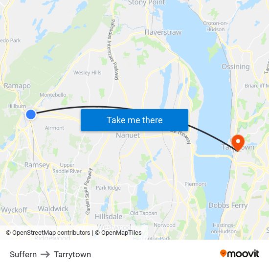 Suffern to Tarrytown map