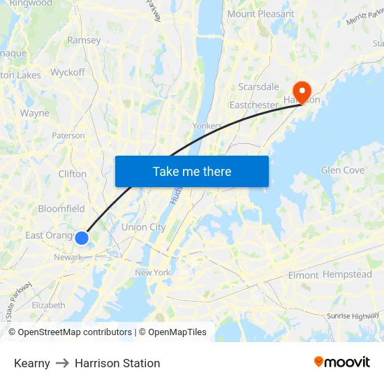 Kearny to Harrison Station map