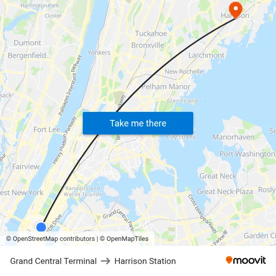 Grand Central Terminal to Harrison Station map