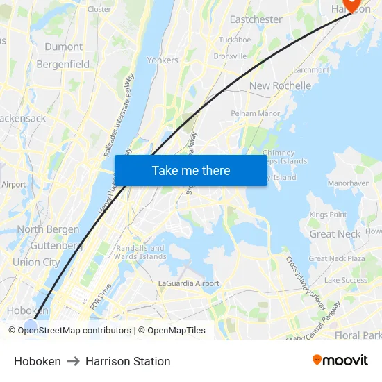 Hoboken to Harrison Station map