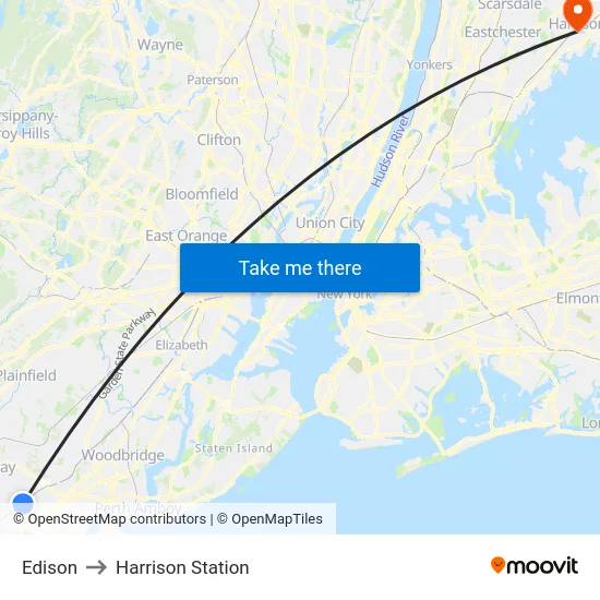 Edison to Harrison Station map