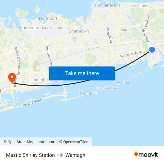 Mastic Shirley Station to Wantagh map