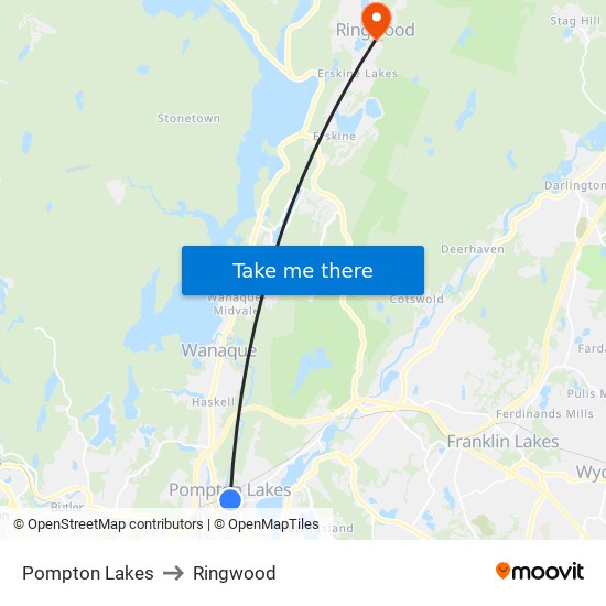 Pompton Lakes to Ringwood map