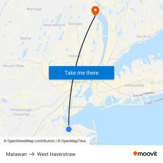 Matawan to West Haverstraw map