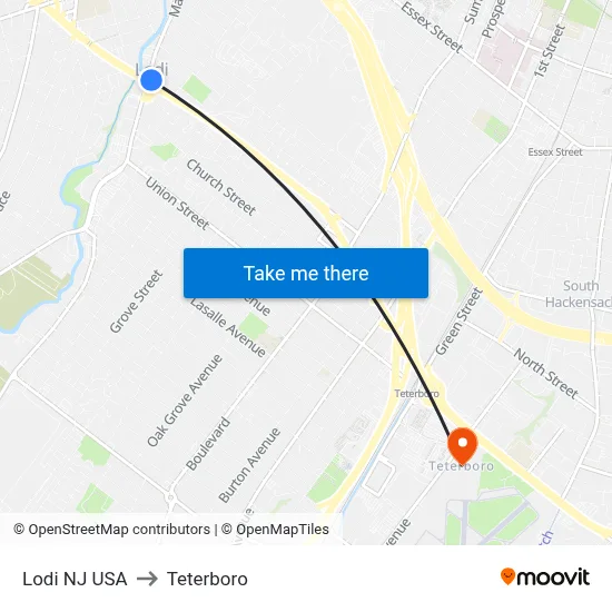 Lodi NJ USA to Teterboro map