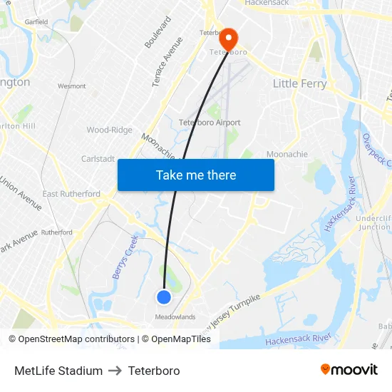 MetLife Stadium to Teterboro map