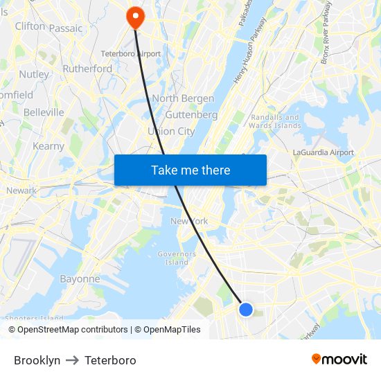 Brooklyn to Teterboro map