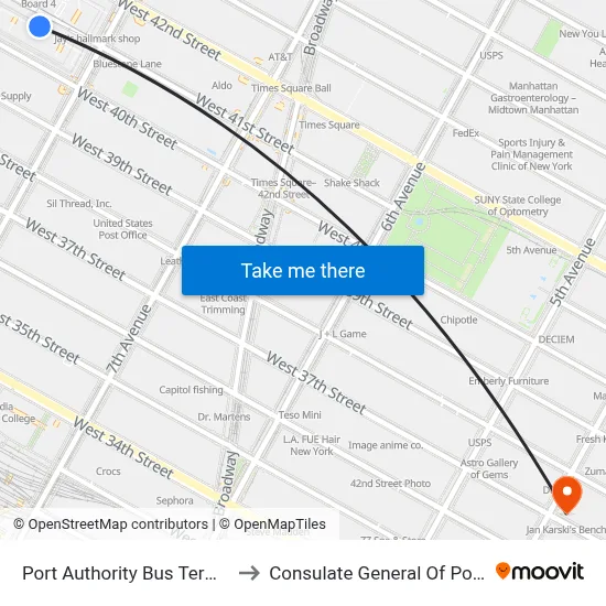 Port Authority Bus Terminal to Consulate General Of Poland map