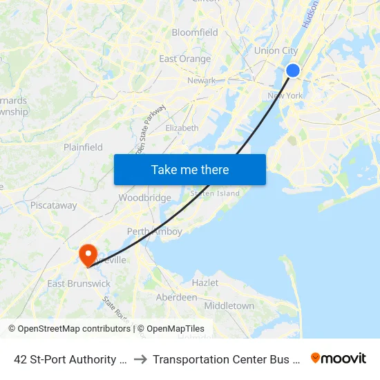 42 St-Port Authority Bus Terminal to Transportation Center Bus Stop (Coach Usa) map