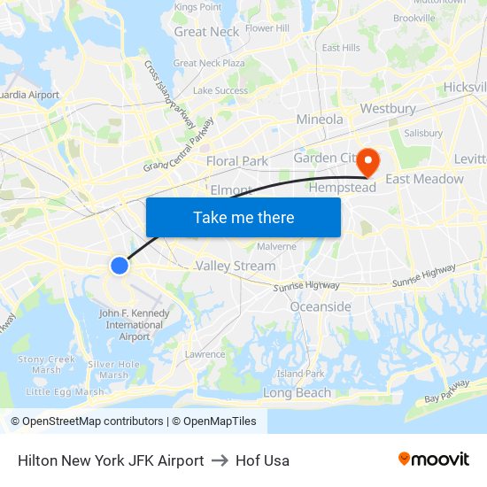 Hilton New York JFK Airport to Hof Usa map