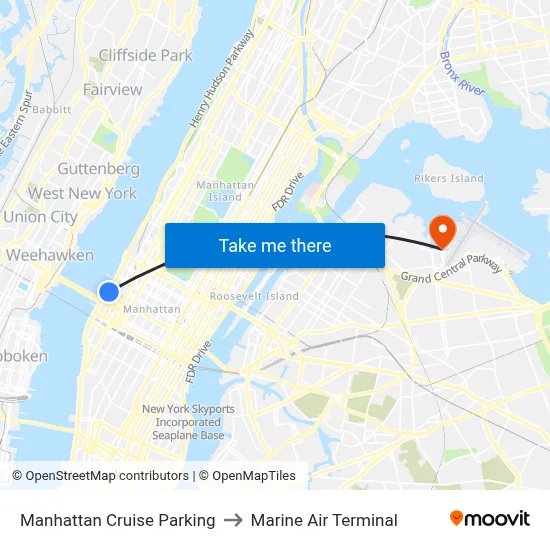Manhattan Cruise Parking to Marine Air Terminal map