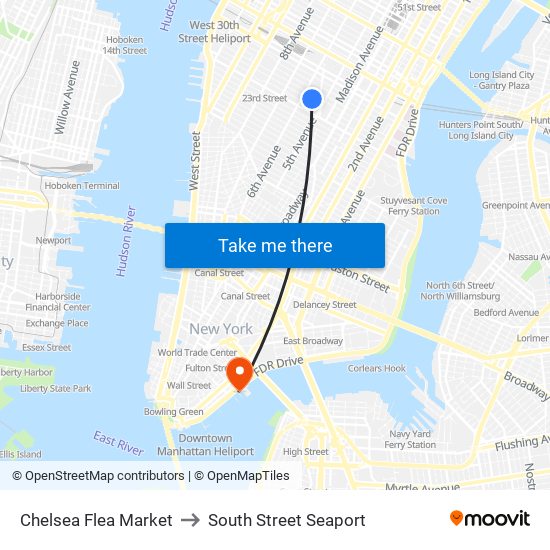 Chelsea Flea Market to South Street Seaport map