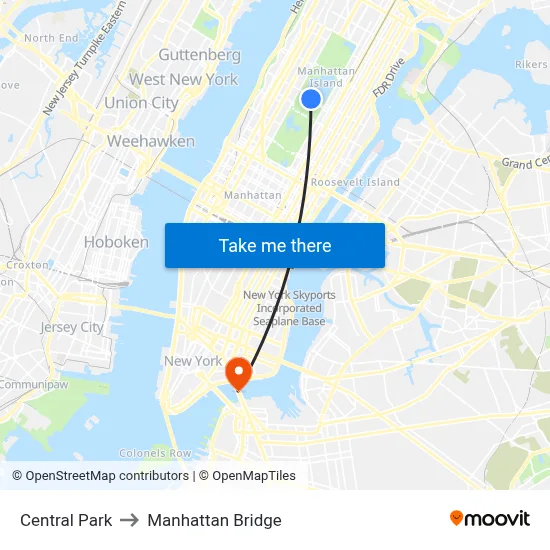 Central Park to Manhattan Bridge map
