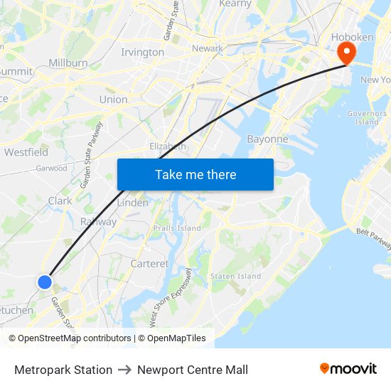 Metropark Station to Newport Centre Mall map