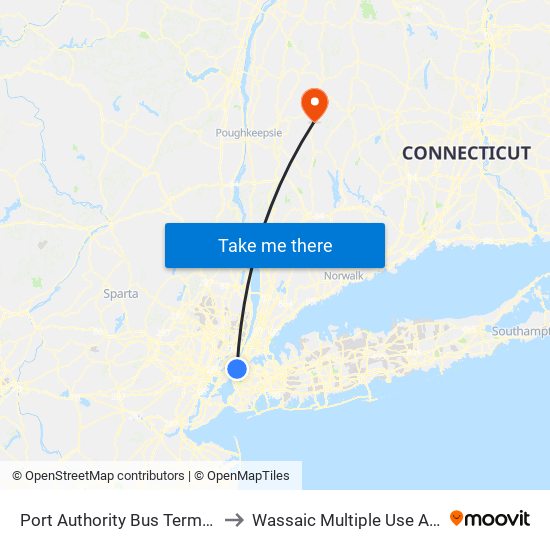Port Authority Bus Terminal to Wassaic Multiple Use Area map