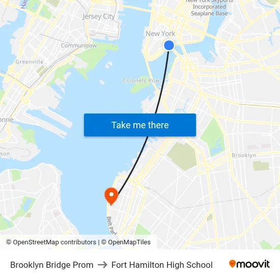 Brooklyn Bridge Prom to Fort Hamilton High School map